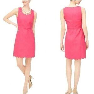J Crew Dress Womens 22 Coral Pink Basketweave Scallop Edge Sleeveless Cotton
